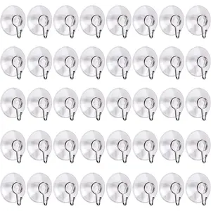40 Packs Suction Cup Hooks, 1.77 Inches Universal Clear PVC Suction Cups for Shower Removable Window Suction Cups with Hooks for Kitchen Bathroom, Wall, Glass