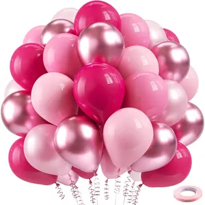 Bezente Pink Balloons Set,60pcs 12 inch Metallic Pearl Pink, Hot & Pastel Pink Latex Balloons Kit for Birthday,Wedding,Baby Shower,Princess Theme Party Decorations