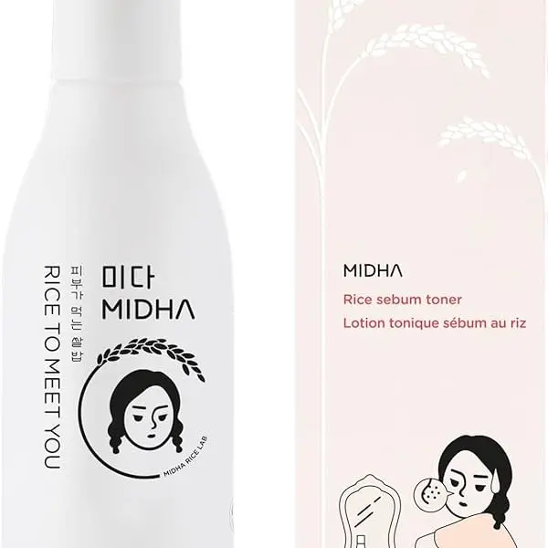 MIDHA Rice SEBUM Toner 200ml - 80% Pure Rice bran Skin Repair Water Vegan Face Toner Astringent Moisturizing Skincare Moisture Powder