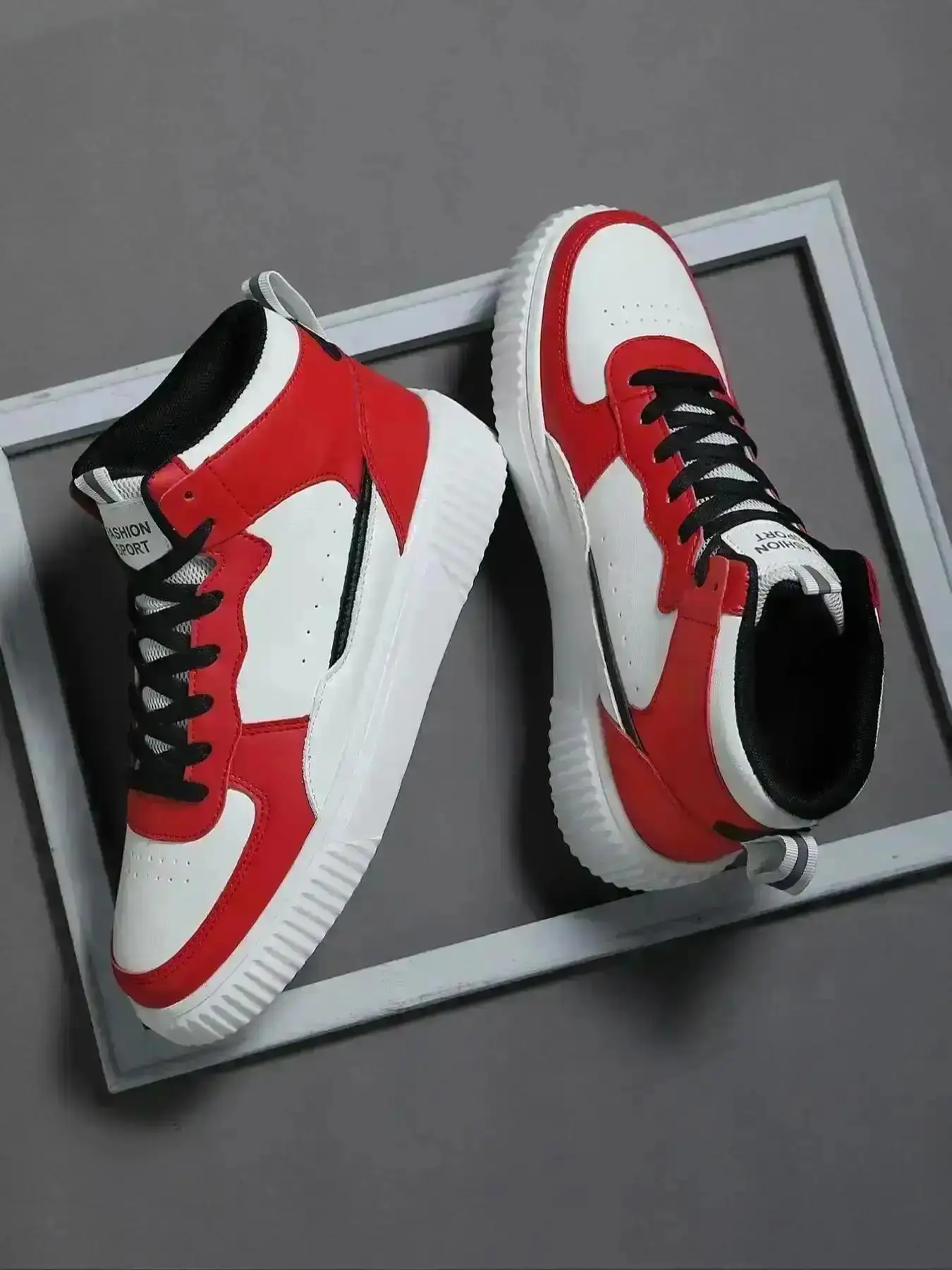 Men's Lace Up High Top Snkrs, Daily Comfy Airy Cut Sports Running Shoes, Workout Male Uni Round Chunky for Daily Life, Gym, Durable, Basic, Supportive, Soft, Training, Summer Modern Comfort Shoes Trendy Must Have Pair