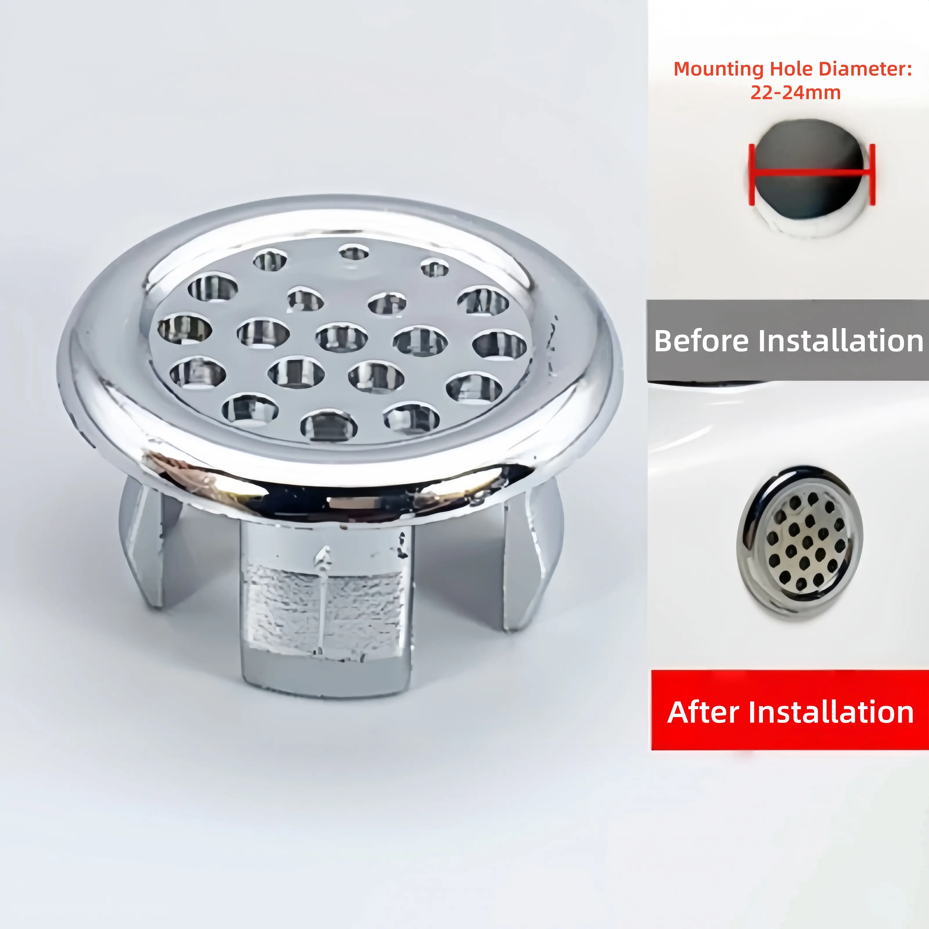 Round Basin Sink Overflow Cover Ring Insert Replacement, Sturdy Material & Simple Installation Sink Overflow Ring Cover Insert, Bathroom Accessory Kit, Bathroom Daily Supplies-MM1