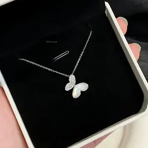 S925 Silver Butterfly Mother of Pearl Zircon Pendant Necklace Luxury Gift For Her
