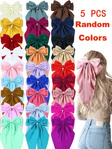 Elegant Women's Long Bow Hair Clips, Random Colors, Fashionable Silk Bows, French Vintage Style, Perfect for Daily Wear & Parties, Hair Clip Set