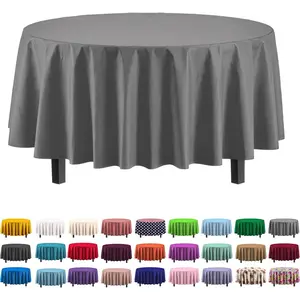 Exquisite 12-Pack Premium Plastic Tablecloth 84in. Round Table Cover - Silver