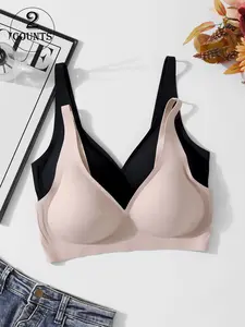 2 pieces / 4 colors, seamless, Smooth jelly bra and bralette, 2 rows of 4 buttons, adjustable for shaping and supporting during exercise, suitable for daily wear, yoga, comfortable, skin-friendly, figure-hugging, women's unlined bralette