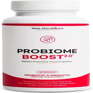 Next-Microbiome Akkermansia Muciniphila Prebiotic and Probiotic Supplement, Probiome-Boost 2.0 Enhances Gut Lining Function, Metabolic Vitamins for Women and Men Supports Digestive, Immune & Overall Health - Increases GLP-1 Production
