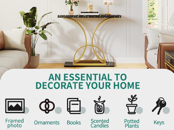 DWVO Gold Console Table, Modern Sofa Table for Living Room, Hallway, 40 inch Narrow Entryway Table, Faux Marble Black