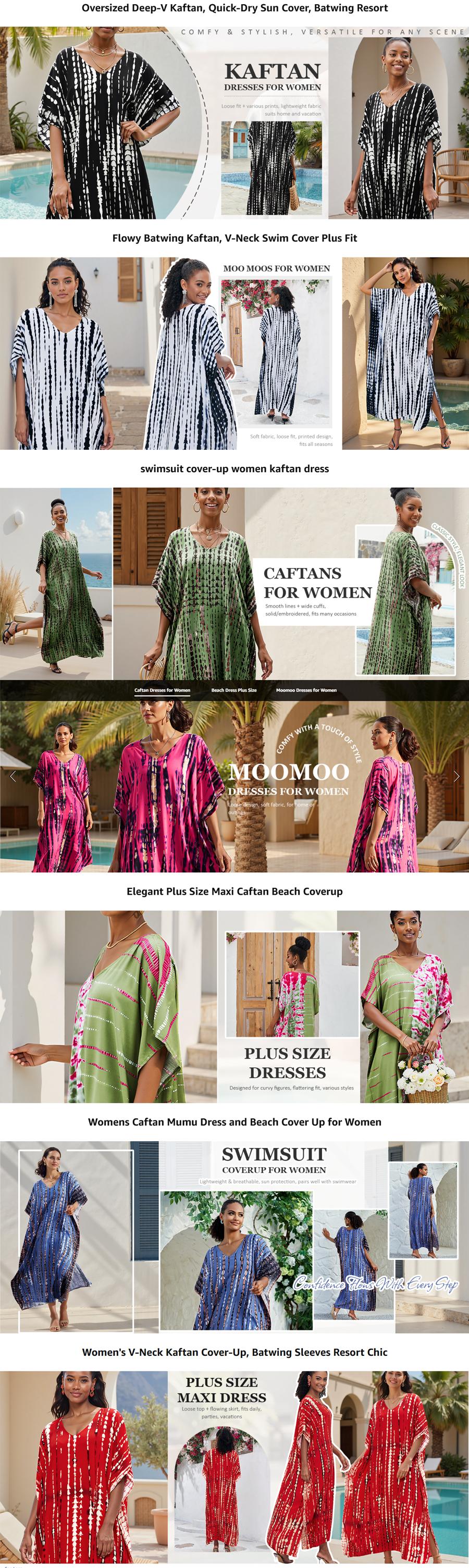 Women Plus Size Ethnic Print Kaftan Dress Swimsuit Cover Up,Mrs. Roper Kaftan, Swimsuit, bubu, mumu, Casual Womenswear Boho Caftan Baggy Beach Chic Summer Bohemian Drape Coat - Red