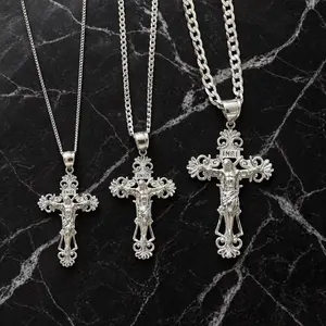 925 Sterling Silver Mens Cross Jesus Piece Crucifix Pendant