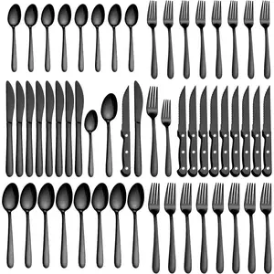 48-Pieces Black Silverware Sets for 8, Flatware Set with Steak , Stainless Steel Cutlery Set, Include Forks Spoons and  Set, Dishwasher Safe Utensil Sets for Home Restaurant