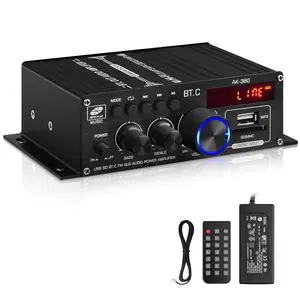 -380 USB SD BT.C FM AUX Audio Power Amplifier 400W+400W 2.0 CH HiFi Stereo AMP Speaker  5.0 Amp Receiver with 12V 5A Power ,FM Antenna for   Bar Party