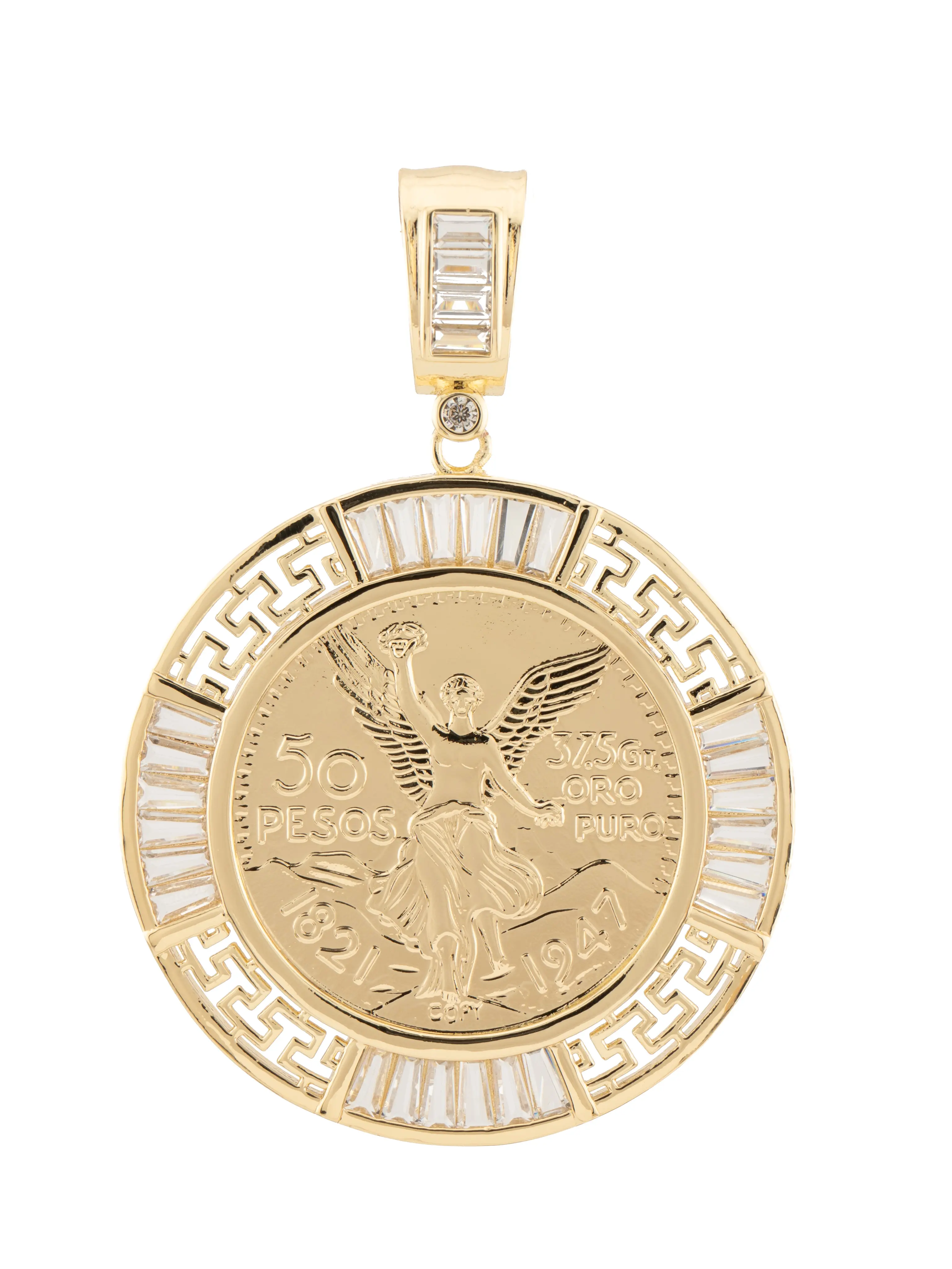 Large Mexican Centenario in gold plating. Pendant only.