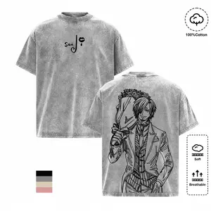 Sanji Straw Hat Crew Anime Double Printed Vintage Washed Oversize T-Shirt, Gentleman Chef Graphic Tee, Lightweight Cotton Manga Streetwear, Unisex Anime Fan Shirt