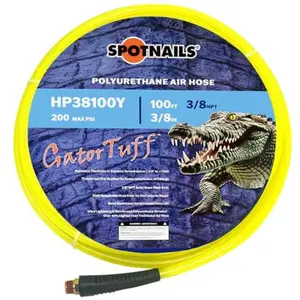 3/8" x 100' Polyurethane Air Hose (Yellow) – No Fittings – 3/8" NPT – Lightweight, Flexible, Industrial Air Hose