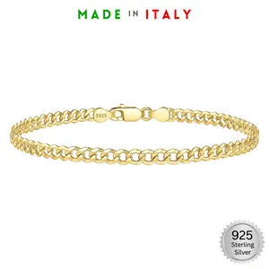 925 Sterling Silver 4mm Cuban Link Bracelet 18K Gold Plated 7 inch Made in Italy (3.70g)