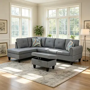Natural Linen Fabric Couch for Living Room, wear-resistant linen with matte texture, not easy to wrinkle or pill. Neutral light grey matches Nordic, farmhouse and modern home styles perfectly.