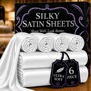 DECOLURE Satin Bed Sheets - 6-Piece Luxury Set, Softer Than Silk, Wrinkle-Free, 15in Deep Pocket Fitted Sheet, Hair & Skin-Friendly, Women's Gift, Premium, Machine Washable, Fade-Resistant Bedsheet Sets