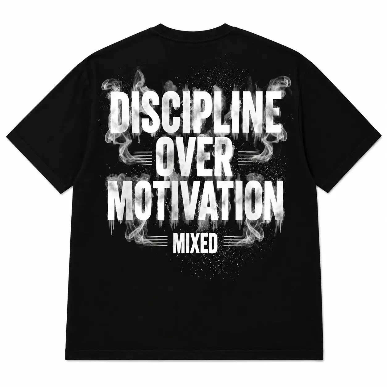 Discipline Over Motivation Motivational Gym T-Shirt, Smoke Effect Fitness Quote Back Print Tee, Bodybuilding Weightlifting Workout Shirt, Oversized Pump Cover, Strength Training Athletic Streetwear, Inspirational Gift for Men Women Lifters and Gym Lovers