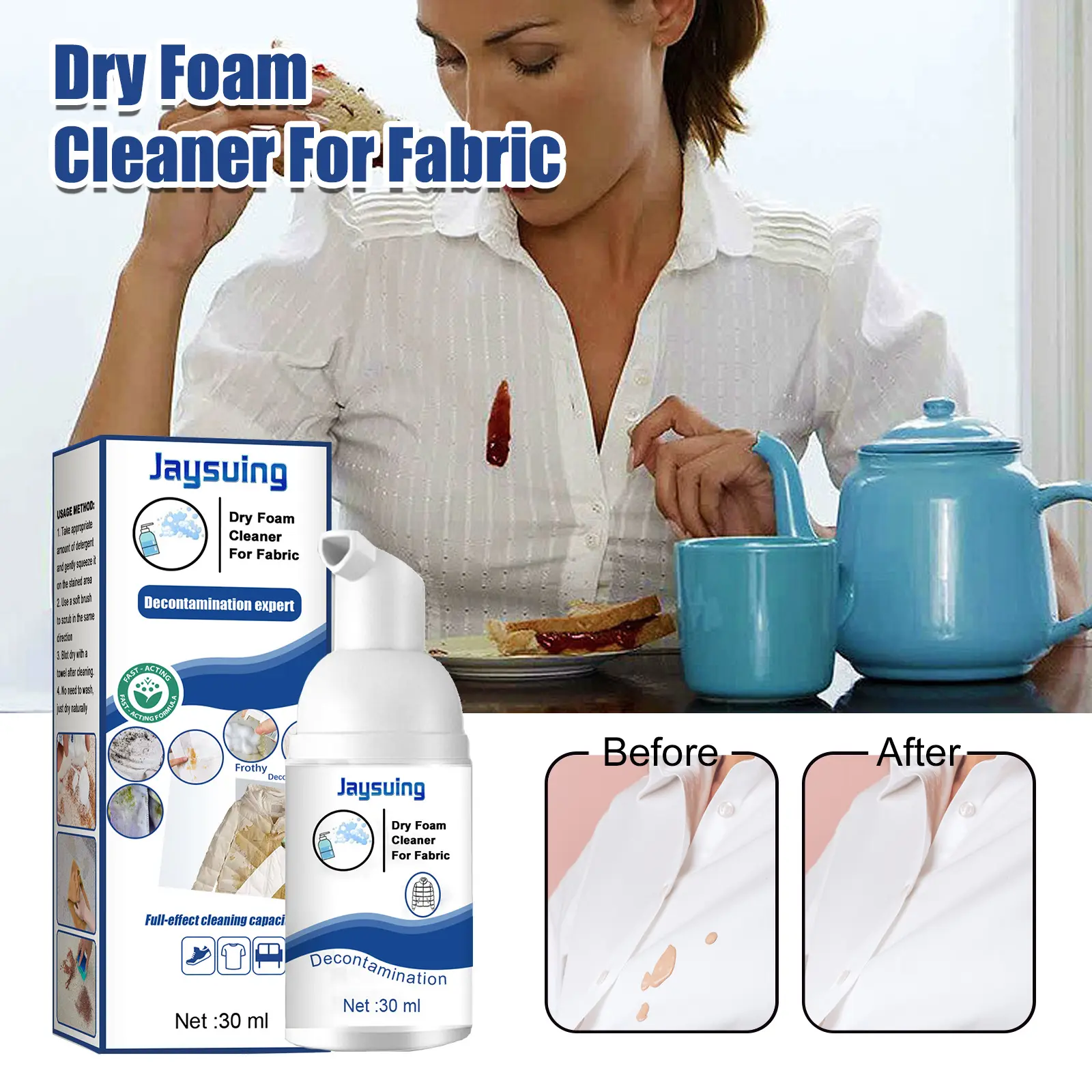 Foam Cleaner for Down Jackets & Carpets, Removes Stubborn Stains & Yellowing, Effective Dry Cleaning Agent for Clothes Care