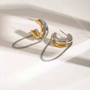 Cadenita Earrings 18k Gold Plated Stainless Steel Water-Tarnish Resistant Hypoallergenic with Hypoallergenic Chain