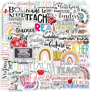 Teacher Stickers, 50 pcs, vinyl waterproof stickers for laptops, water bottles, notebooks; teacher appreciation gifts in bulk