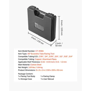 VEVOR Flaring Tool HVAC, 45 Eccentric Single Flaring Tool for 3/16 - 3/4 Copper Aluminum Tubes, Copper Pipe Flare Tool Kit for Refrigeration Air Conditioner Repair - Toolbox Included