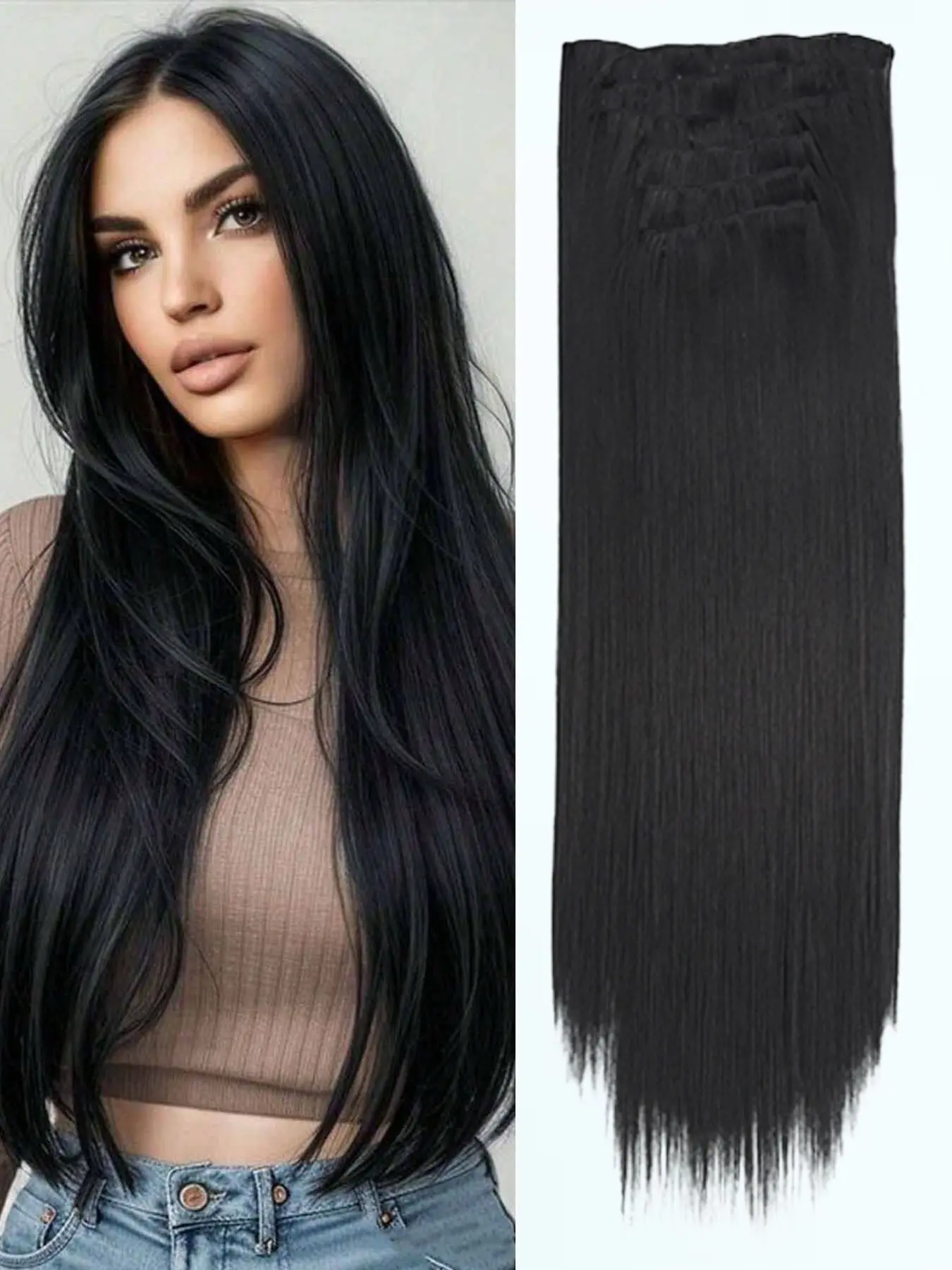KAIRIYA 24" 6-Piece Long Straight Clip-In Set - Lightweight Synthetic Hair Extensions for Women, Natural Looking Finish with Simple Installation & Versatile Styling