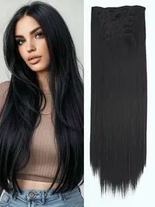 KAIRIYA 24" 6-Piece Long Straight Clip-In Set - Lightweight Synthetic Hair Extensions for Women, Natural Looking Finish with Simple Installation & Versatile Styling, Synthetic Hair Pieces, Synthetic Clip Hairpiece