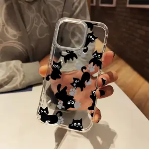 Cute black cat paw print aesthetic pattern, anti-drop and anti-slip TPU transparent phone case with large camera lens cutout, suitable for iPhone 17, 16, 15, 14, 13, 12, 11, XS, X and other series models. Can be given as a gift to friends or family.