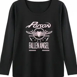 Rock Band Graphic Tee Women Poison Fallen Angel Retro 80s Rock Heart Wings Vintage Distressed Print Grunge Edgy Oversized Soft Tee Concert Fan Gift Long Sleeve Crewneck Casual