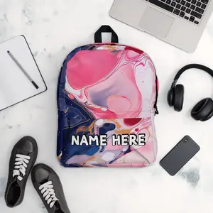 Custom Name Marble Backpack, Personalized Elegant Rucksack, Customized Minimalist School Bag, Abstract Gift, Marble Present