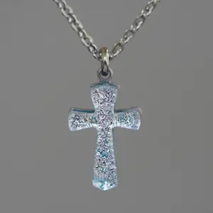 Cross Necklace for women made of silver color dichroicglass