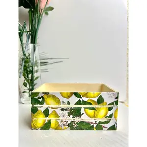 Mini 5x4" Wide Wood Crate Farm Fresh Lemons for Lemon or Farmhouse Theme Tier Trays, Rustic