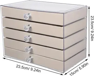 Clear Acrylic Jewelry Organizer with 5 Drawers – Ring, Earrings, Necklace Storage Box, Velvet Lined, Stackable Jewelry Display for Women