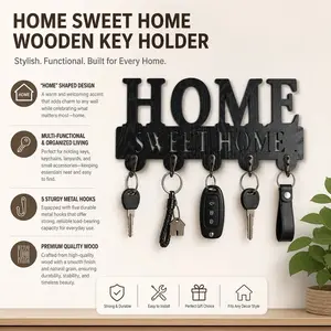 HOME SWEET HOME, Wooden Key Hook Decor, Storage Hooks, Wall Mounted Key Holder, Wall Mounted Organizer, Easy Install, for Hats, Towels, Kitchen, Bathroom, Umbrella, Home Decoration