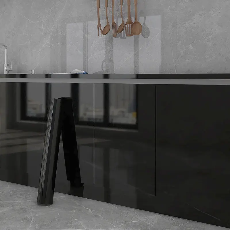 Glossy Black Marble Self-adhesive Contact Paper, Waterproof Removable Vinyl Film Wallpaper ,Easy to Install & DIY Home Decor, Suitable for Kitchen Splash Guard, Living room Walls, Marble Backsplash Wallpaper