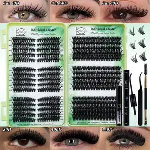 570 PCS Lash Clusters Kit D Curl Cat 40D&50D&60D+80D+100D+150D 6 Styles Mix10-18mm/12-20mm Lash Extensions Kit with Bond&Seal Lash Remover Brush Lash Applicator, for Beginners &Proficient, DIY at Home Easily, Easy Apply for Makeup Daily