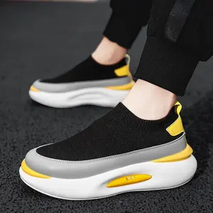 Brand OEIN Men'S Breathable Slip-On Sneakers with 1.77inch Platform Sole, Honeycomb Mesh Upper & Cushioned Foam Insole - High Quality Slip-Resistant Arch Support, Low-Top Casual Shoes with Zipper Closure, /Yellow Colorway & Accent for Gym, Office