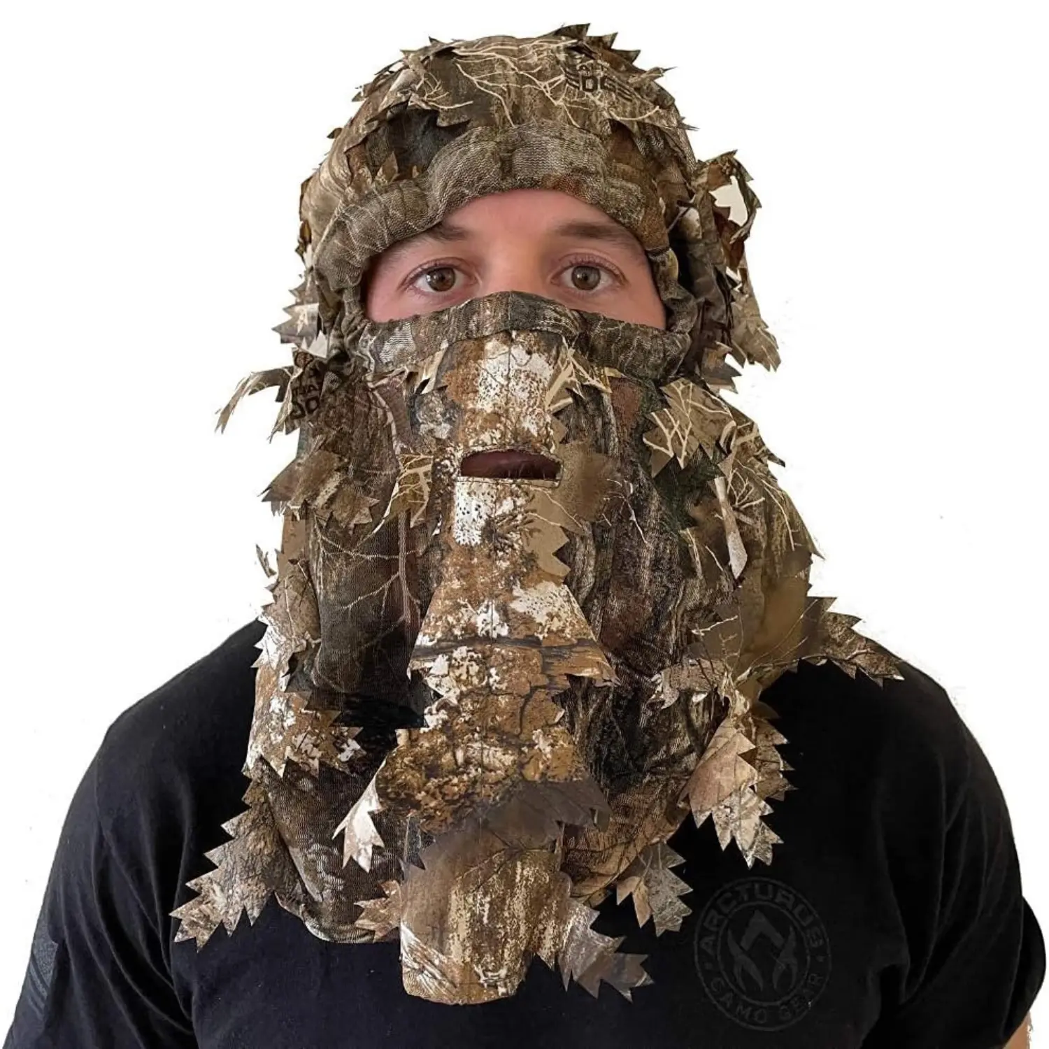 3D Leaf Ghillie Camouflage Face Mask Leafy Full Coverage Breathable Hunting Mask with Adjustable Custom Fit for Outdoor Hunting