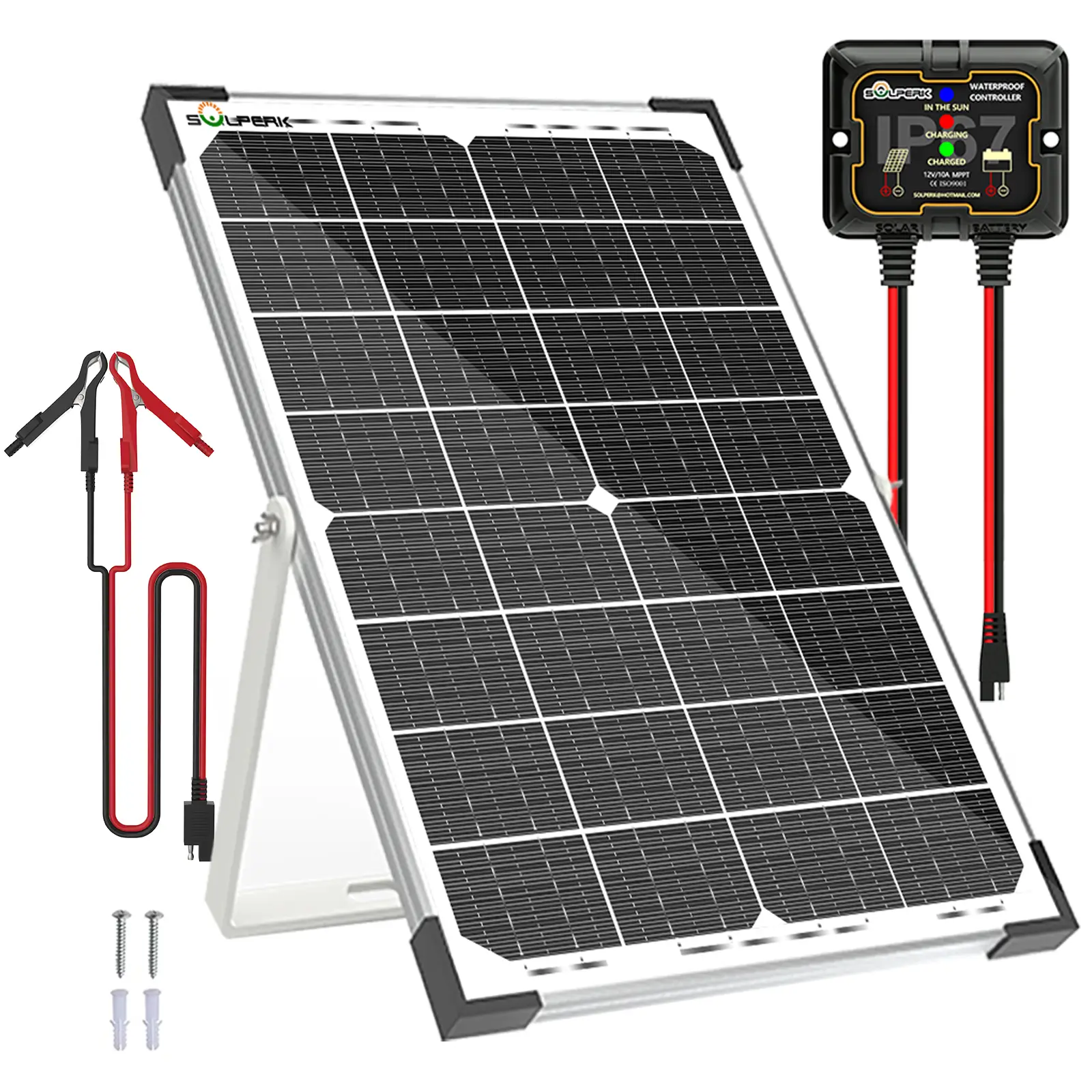 SOLPERK Solar Panel Kit 30W 12V, Solar Battery Trickle Charger Maintainer + Upgrade New Waterproof Controller + Adjustable Mount Bracket for Boat Car
