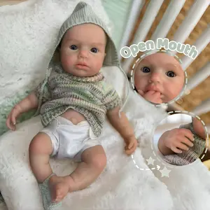 13Inch/33CM Cuddly Reborn Silicone Girl Doll Can Open Mouth Loulou Handmade Painted Detailed Skin Full Body Soft Solid Silicone Girl Doll With Visible Veins Lifelike Newborn Baby Dolls Perfect Gifts For Family