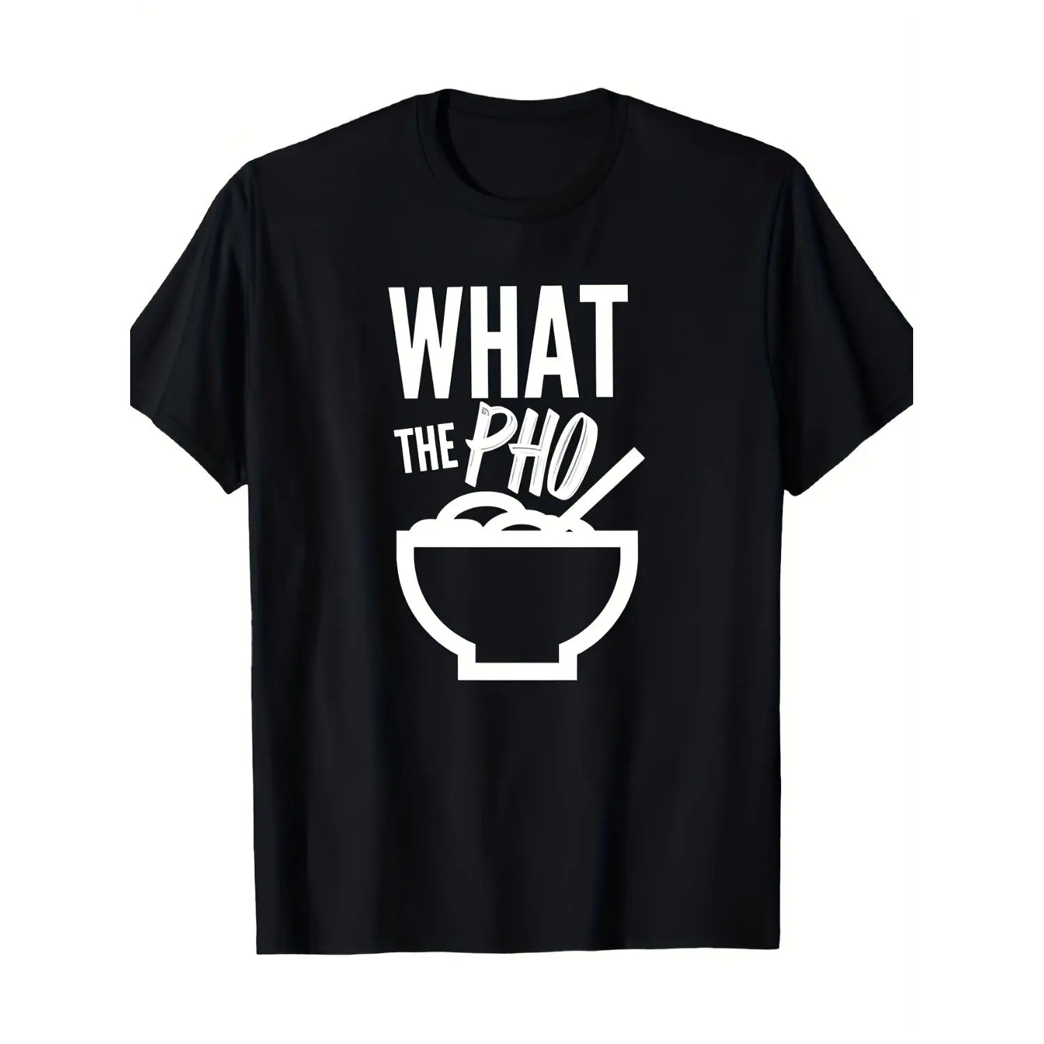 Unisex Funny Pho Food Pun Graphic Tee, 100% Cotton "WHAT THE PHO!" Pho Noodle Bowl Crew Neck Casual Short Sleeve T-Shirt Gift for Vietnamese Foodies