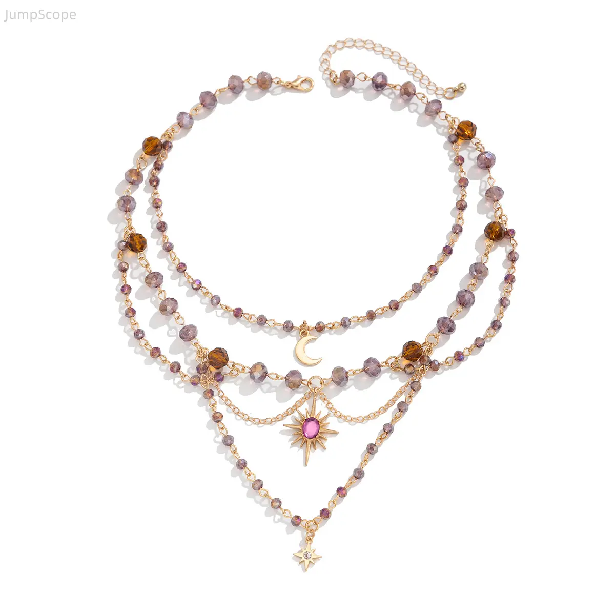 Women's Bohemian Layered Clavicle Choker Necklace - Multi-Layer Beaded, Moon Star Sun Pendants, Gradient Crystal Beads, Elegant Dainty Jewelry for Daily Leisure & Outdoor Recreation, Female, Moon, Star, And Sun Pendants