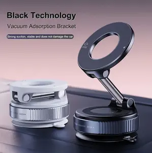 360° Rotatable Vacuum Magnetic Car Phone Mount-Dual-Axis Adjustable Suction Cup Holder for Dashboard/Windshield, Compatible with MagSafe & Smartphones