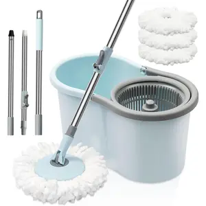 Spin Mop and Bucket with Wringer Set, 360° Spinning Mop Bucket System with 3 Microfiber Mop Replacement Heads and 50" Stainless Steel Adjustable Handle for Floor Cleaning