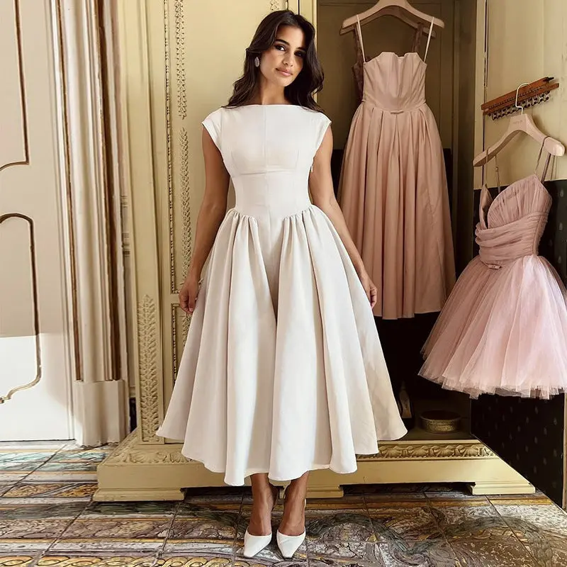 Elegant Backless Waist Trimming Mid-length Dress - TikTok Shop