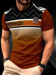 Men's Casual Sporty Top, Polyester Fabric, Regular Fit, Fashionable Round Neck, All-Over Print, Easy Care, Perfect Gift for Boyfriend