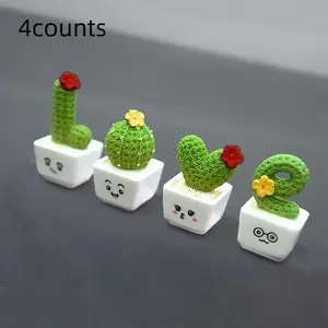 Cute Cactus Dashboard Decor Set, Car Desktop Decor, Resin Plant Miniature Potted Statue Decoration, 4 Pieces Car Interior Accessories