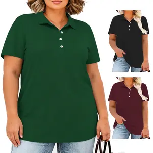 Women’s Plus Size Polo Shirts Casual Work Collared Short Sleeve Tops Basic Lightweight Button Tee Shirts Breathable  Womenswear XL-5XL DPS1107 classic