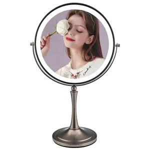 10" Lighted Makeup Mirror with Magnification, 1X/10X Double Sided Magnifying Lighted Vanity Mirror, 360 Rotation, 3 Colors Dimmable Rechargeable Makeup Mirror with 96 LED Lights Grey